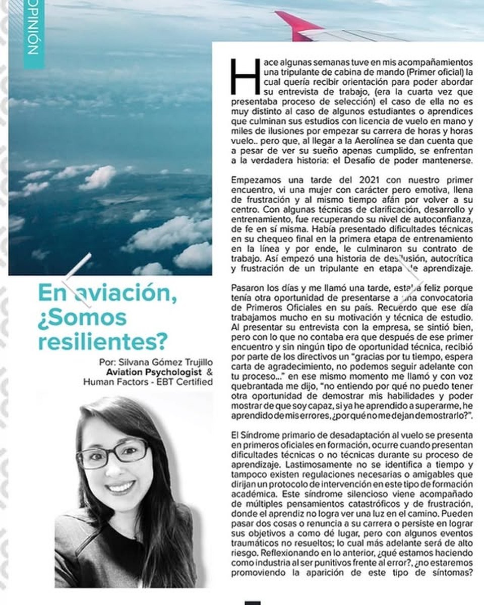 Artículo &laquo;En aviación, ¿Somos resilientes?&raquo; publicado en revista